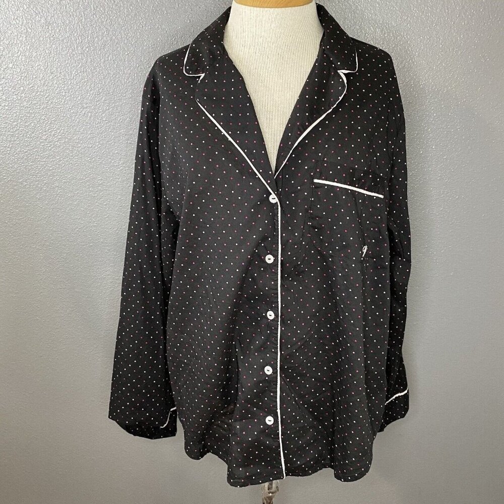 Victoria's Secret Pajama Top Women's Size Medium Black Polka Dot Long Sleeve